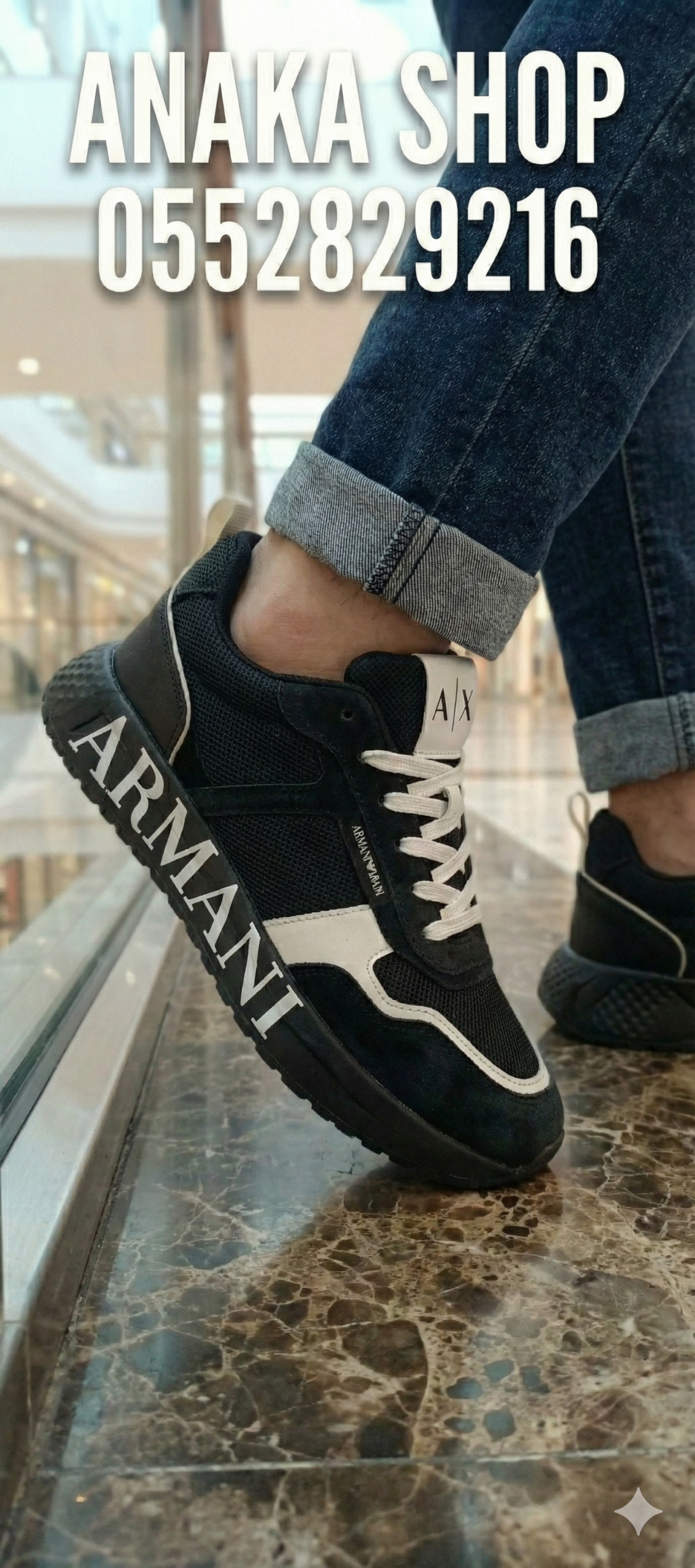 Basket Armani Noir Blanc Importation - الصورة 6